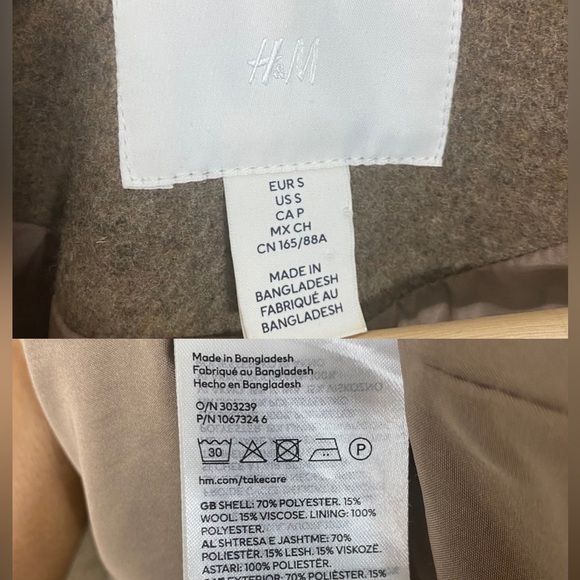 H&M Oversized Single Breasted Coat Wool Blend in Dark Beige Melange - S - Picture 16 of 16